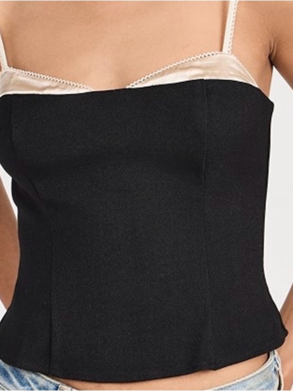 Reformation Black Bustier Cami with Cream Trim